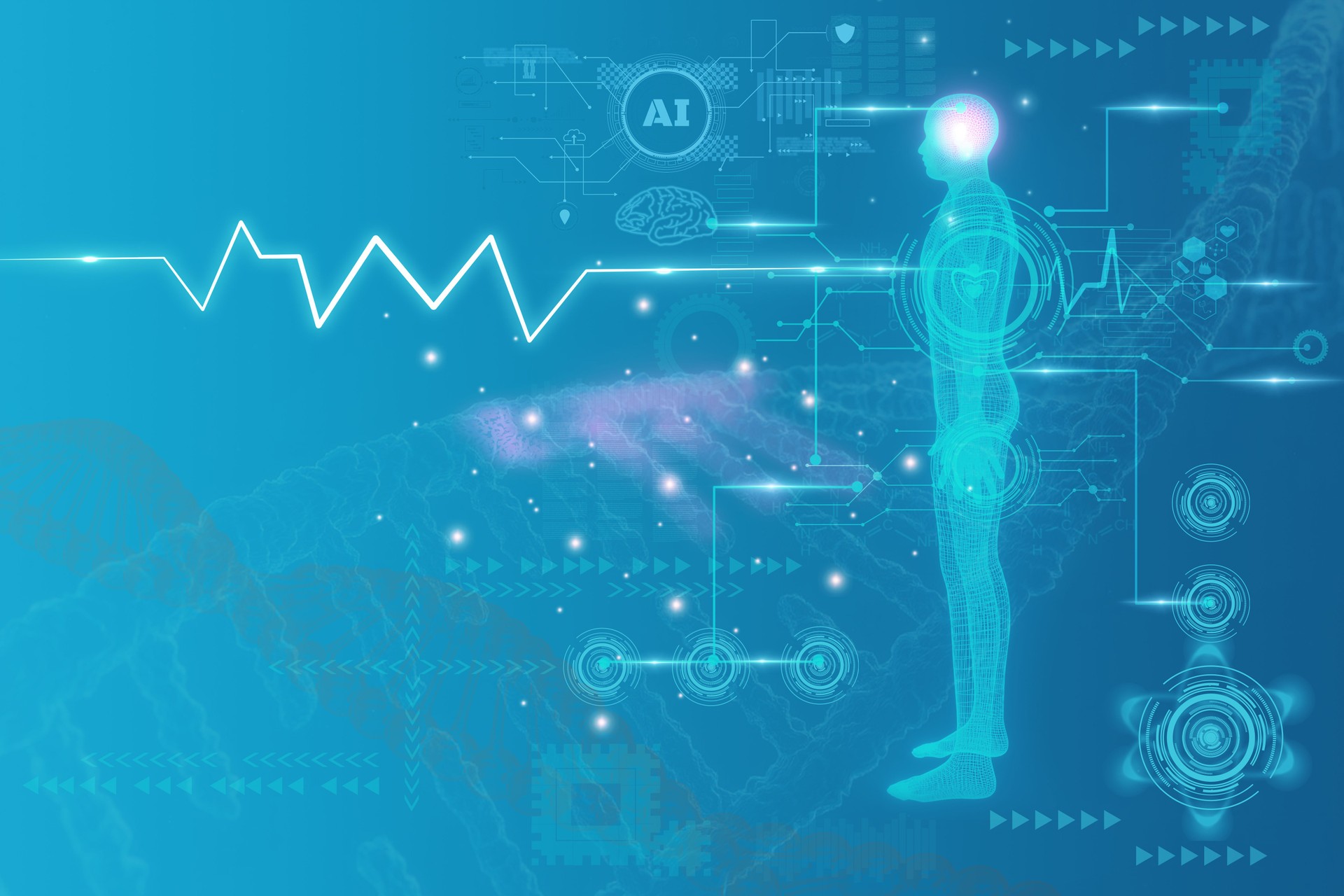 Futuristic medical and Science and innovation for people,with Wireframe human body,3D model polygonal dot and line,virtual scan anatomy body,Artificial intelligence or AI for deep learning