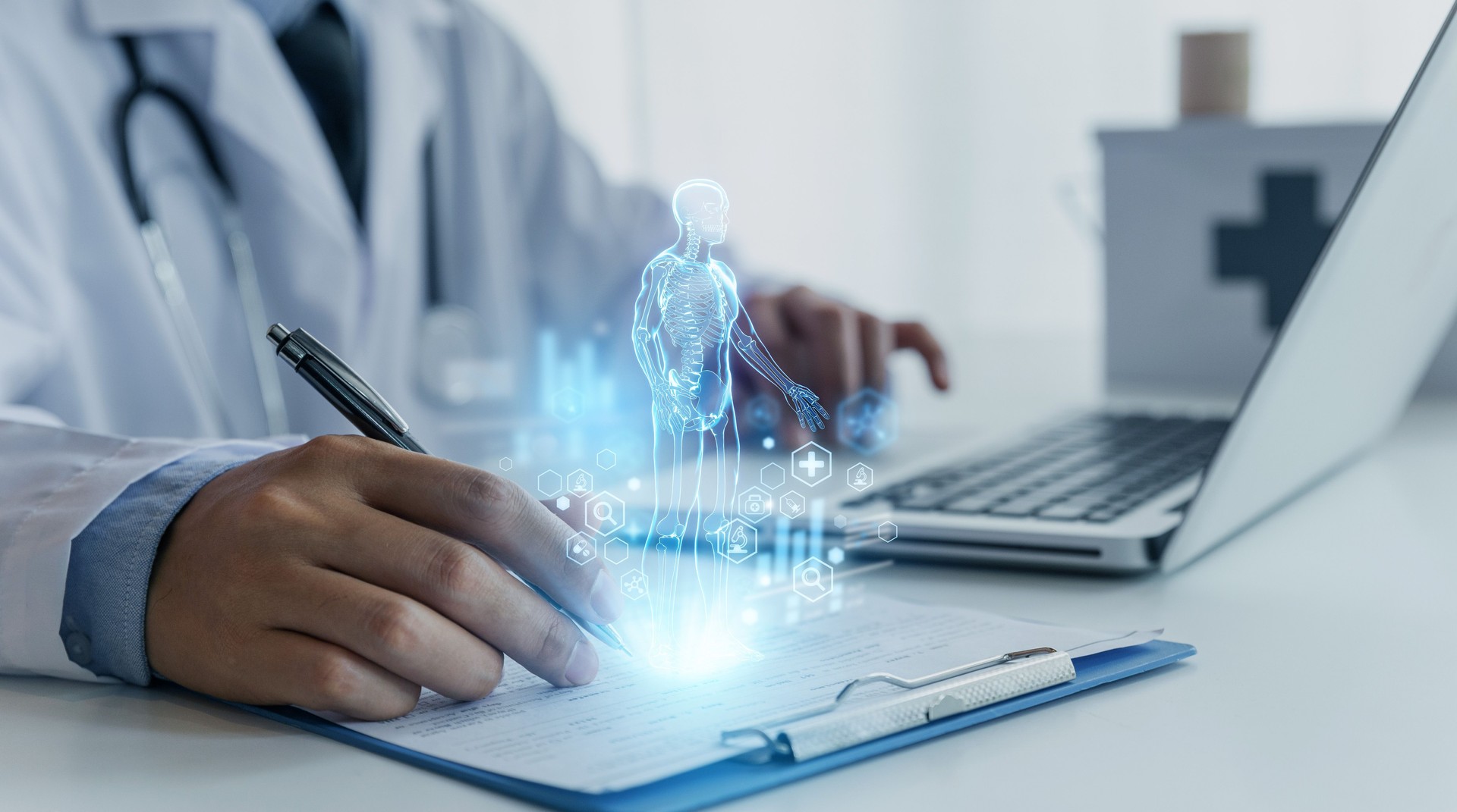 Futuristic Medical Interface with Holographic Human Anatomy